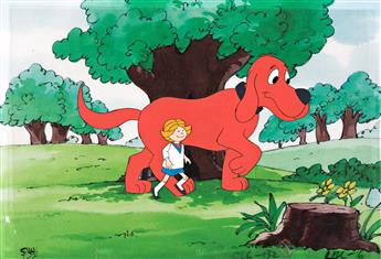 (NORMAN BRIDWELL / ANIMATION) Clifford the Big Red Dog animation cel setup.